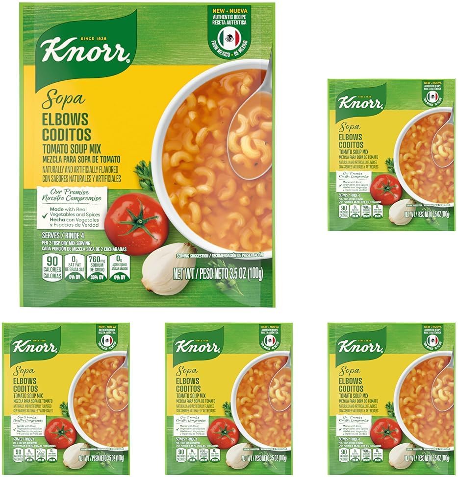 Knorr Sopa/Pasta Soup Mix Tomato Based Elbow Pasta For A Warming Bowl of Soup or Simple Dinner With Homemade Flavor 3.5 oz (Pack of 5)