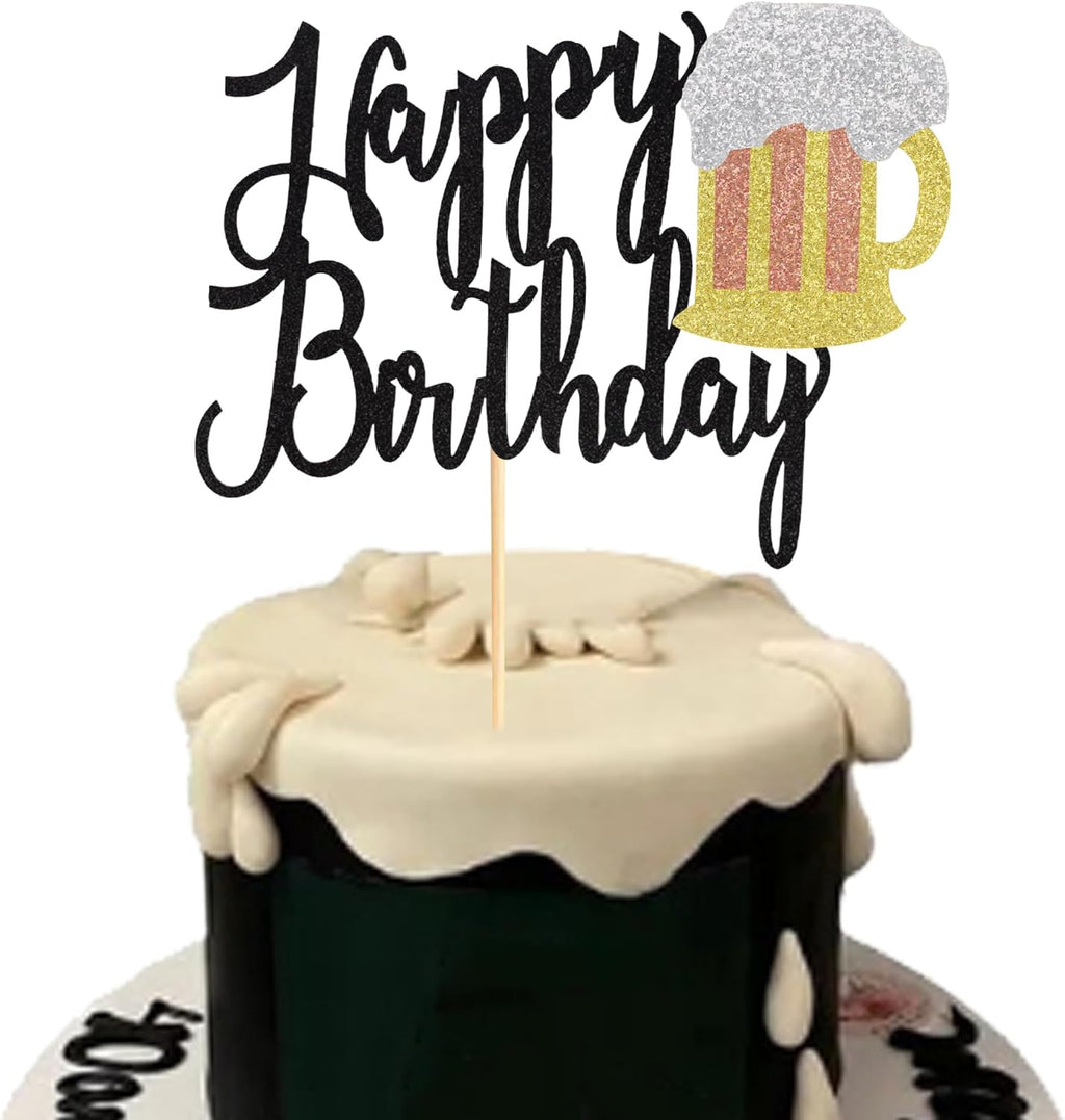 1Pc Beer Mug Happy Birthday Cake Topper Cheers Beers Cake Decoration for Celebrating Glorymoment Beer Theme Birthday Theme Party Supplies