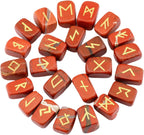 rockcloud Red Jasper Rune Stones Tumbled Engraved Lettering Crystal Set for Wicca Crystals Healing Chakra Reiki