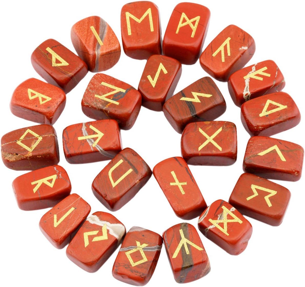 rockcloud Red Jasper Rune Stones Tumbled Engraved Lettering Crystal Set for Wicca Crystals Healing Chakra Reiki