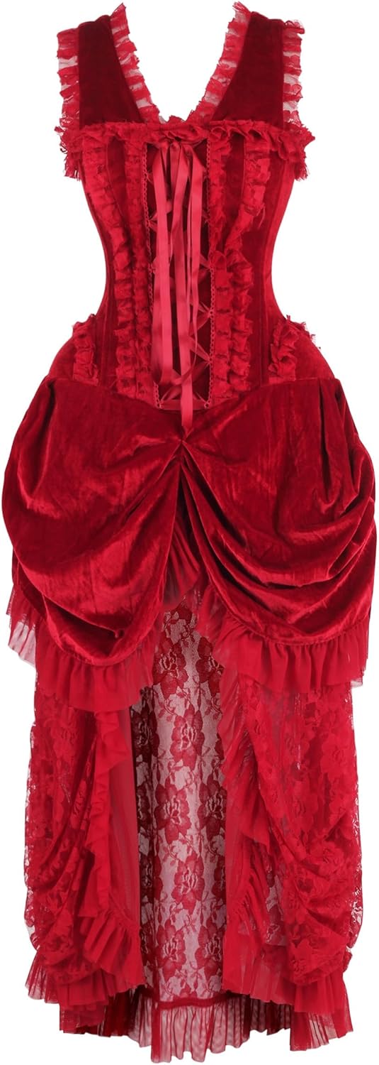 Daisy Corsets Women's Daisy Corsets Womens Steel Boned Dark Red Velvet Victorian Bustle Corset Bustier Dress