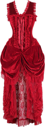 Daisy Corsets Women's Daisy Corsets Womens Steel Boned Dark Red Velvet Victorian Bustle Corset Bustier Dress
