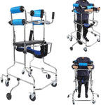 Adult Walker for Seniors - Hemiplegia Rehabilitation Standing Frame, Lower Limb Training Aid with Seat and Wheels for People 58-71 in, withstands 220 lbs, Upright Walkers for Disabled