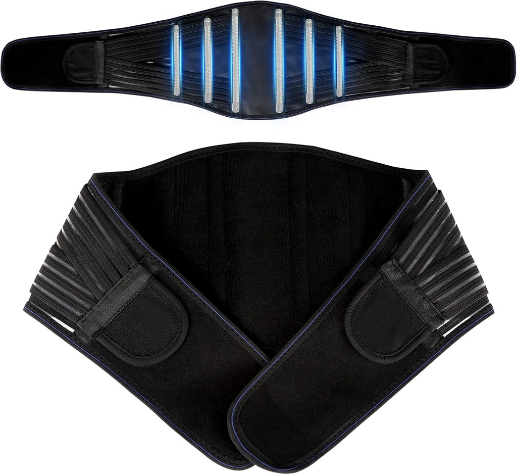 Back Brace for Lower Back Pain Relief, Lumbar Support Belt for Men&Women for Work, Breathable Back Support Belt with 6 Flexible Spring, 2 Elastic Bands For Sciatica, Herniated Disc, Scoliosis (Large)