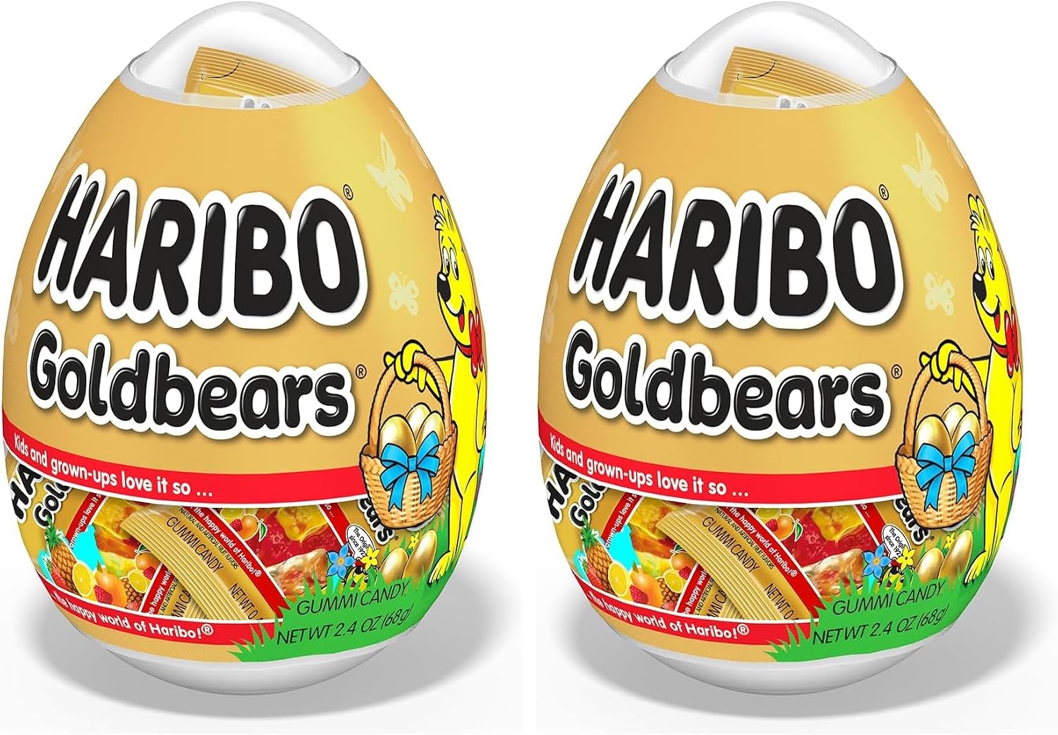 Haribo Easter Candy - Plastic Egg with Gummi Bear Goldbears - 6 Mini Treat Sized Bags in Original Flavors - Individually Wrapped Fruity Gummy Bears for Easter Basket and Egg Hunts (Pack of 2)