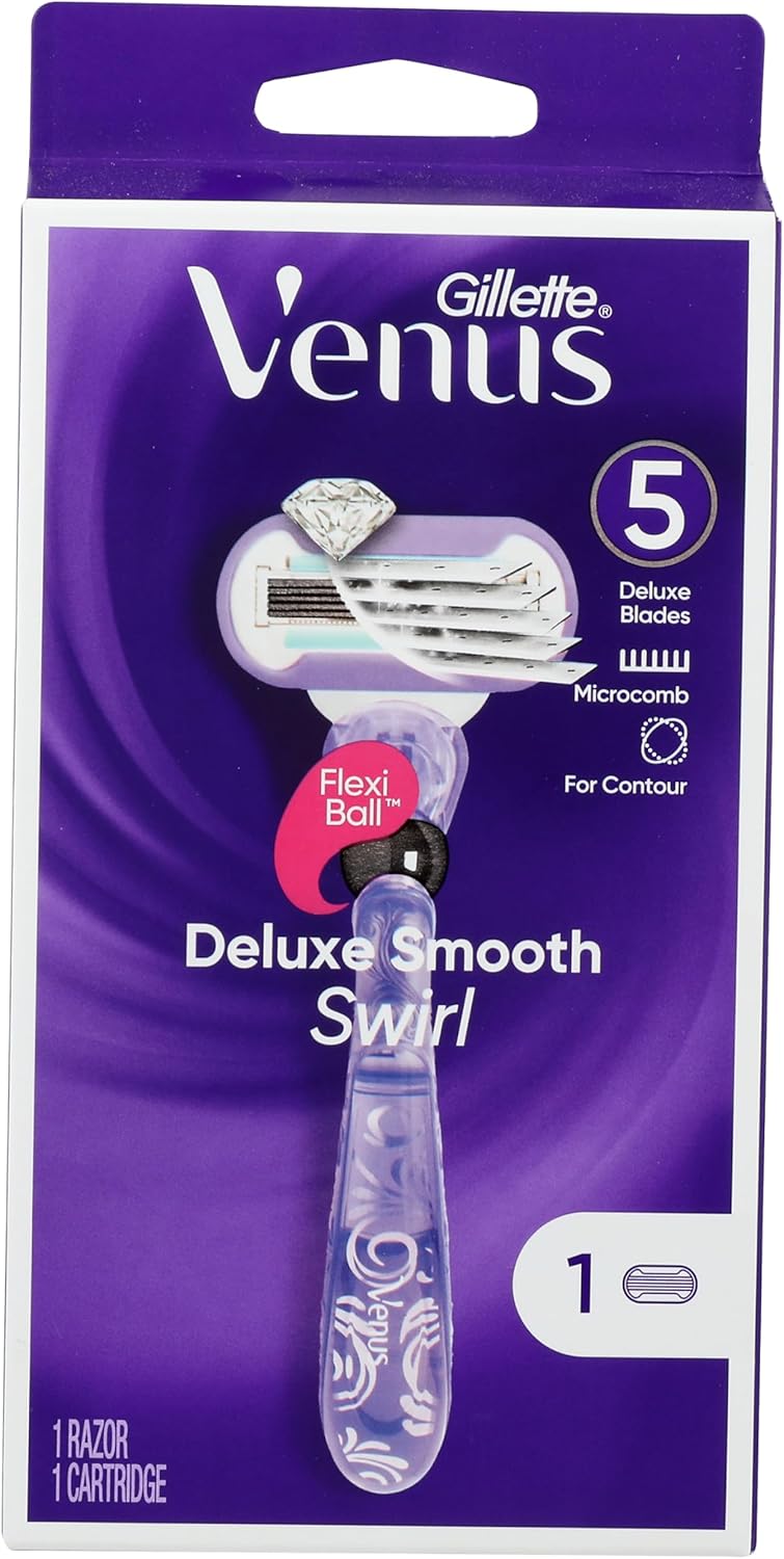Gillette, Venus Deluxe Smooth Swirl Women's Razor Handle + 1 Blade Refill, 1 Count