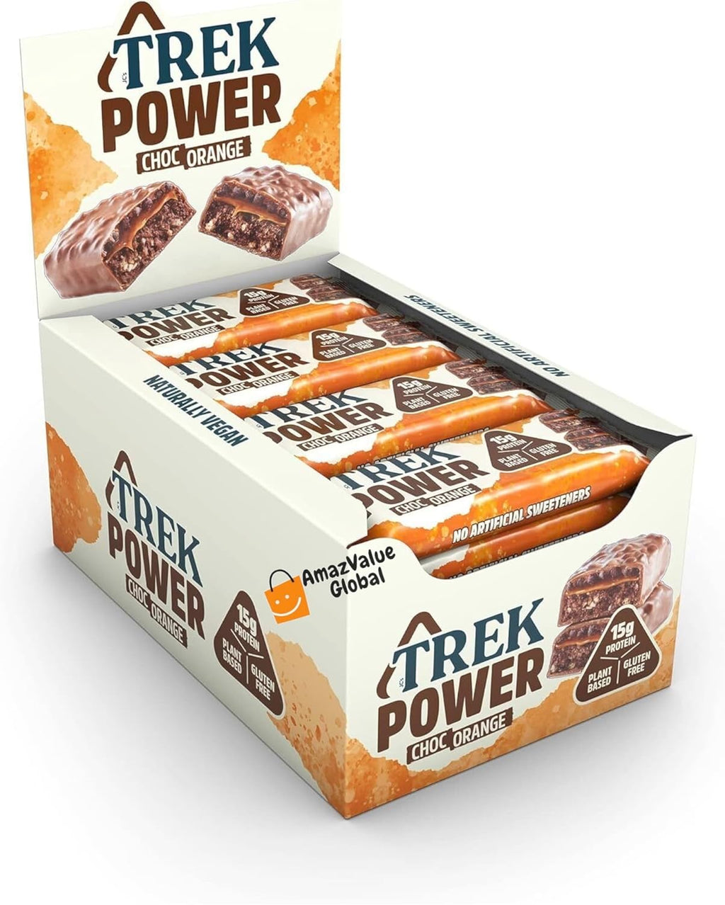 Trek High Protein Power Chocolate Orange 55g (Pack of 16 Bars)- Gluten Free - Vegan Snack
