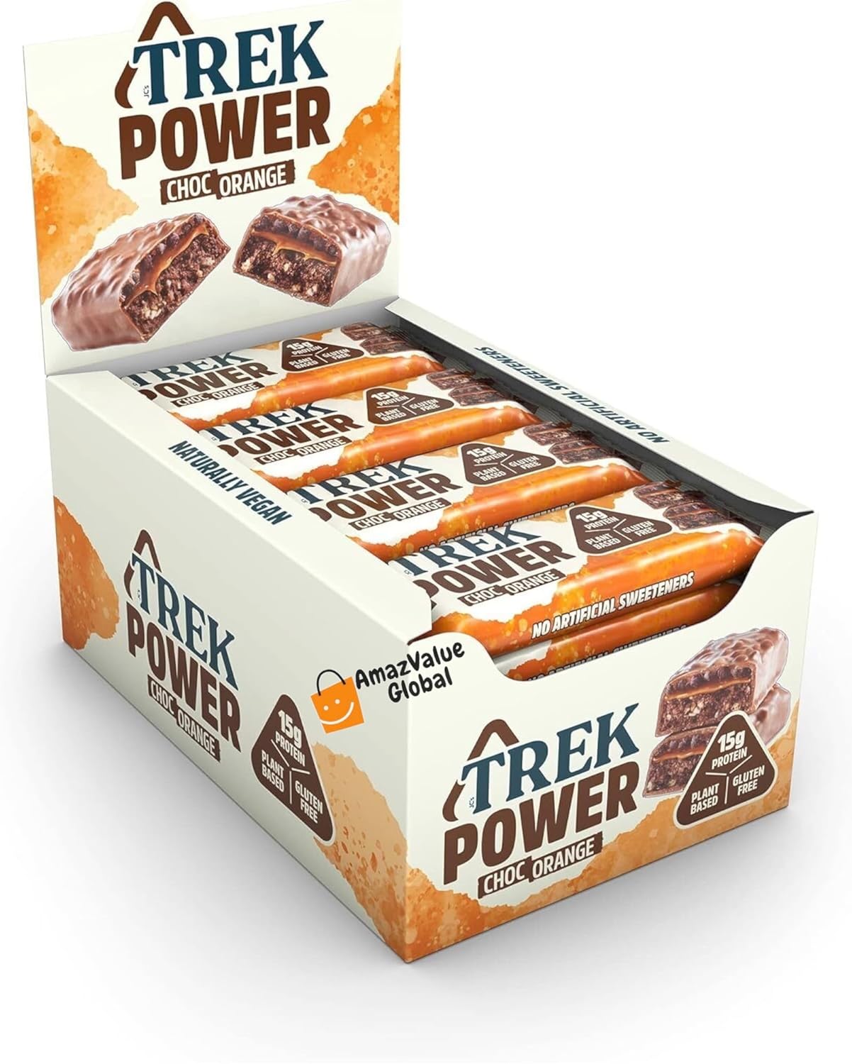 Trek High Protein Power Chocolate Orange 55g (Pack of 16 Bars)- Gluten Free - Vegan Snack