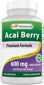 #1 Acai Berry 600mg per Serving by Best Naturals -- 100% Pure High Potency -- Supports Fat Metabolism -- Manufactured in a USA Based GMP Certified Facility and Third Party Tested for Purity. Guaranteed!! (120 Caps)