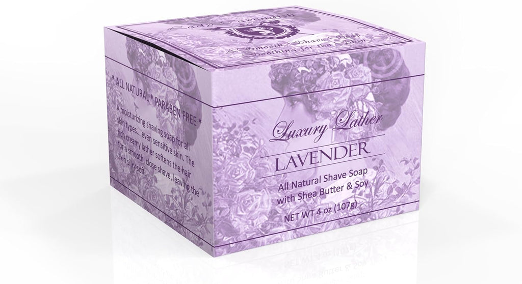 Lady Cavendish Lavender Shaving Soap with Shea Butter & Coconut Oil. Long Lasting 3.8 oz Puck Refill. Mens Shave Soap. All Natural. Rich Lather, Smooth Comfortable Shave. For Ladies and Gentlemen.