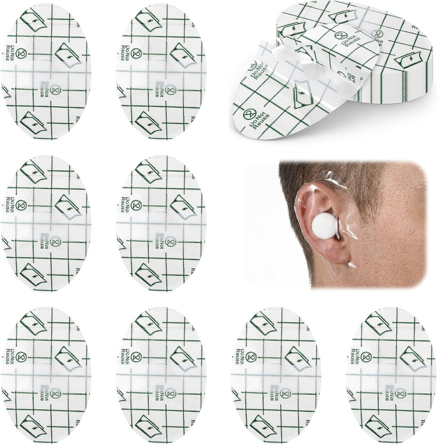 100 PCS Ear Covers for Shower Waterproof Ear Stickers for Adults Swimming Ear-Stickers with Soft Cotton Ear-Plugs Ear-Covers for Swimming Shower Ear-Protectors for Surfing Snorkeling Water Sports
