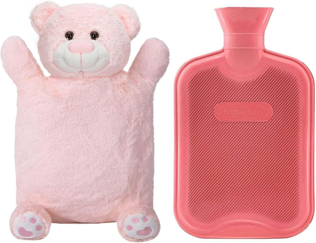 HomeTop Premium Classic Rubber Hot or Cold Water Bottle with Cute Stuffed Bear Cover