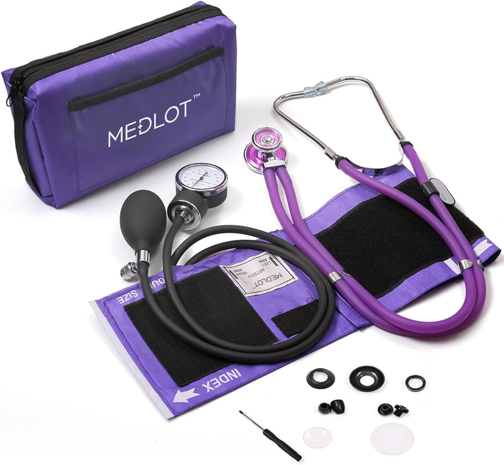 LotFancy Aneroid Sphygmomanometer with Stethoscope Kit, Professional BP Cuff Adult 10"-16", Adult Professional Manual Blood Pressure Cuff with Carrying Case for Home Use, Nurse, Doctor, Purple