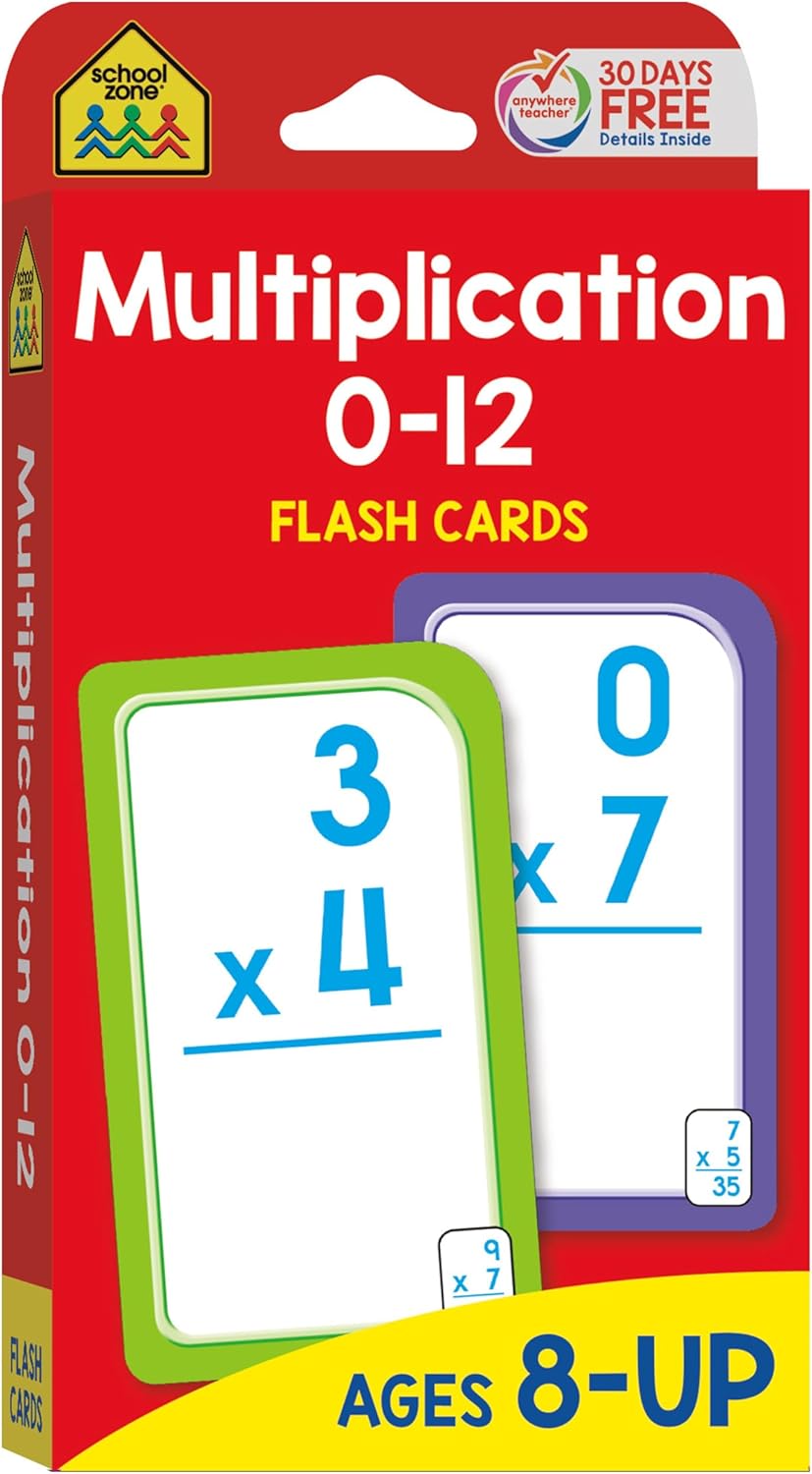 School Zone Multiplication 0-12 Flash Cards: 56 Math Cards, 3rd Grade, 4th Grade, Elementary Math, Multiplication Facts, Common Core, Ages 8+, Packaging May Vary