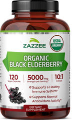 Zazzee USDA Organic Black Elderberry 10:1 Extract, 120 Vegan Capsules, 2 Month Supply, Sambucus Nigra, Antioxidant & Immune Support, Concentrated 10X Extract, All-Natural, Non-GMO, Made in the USA