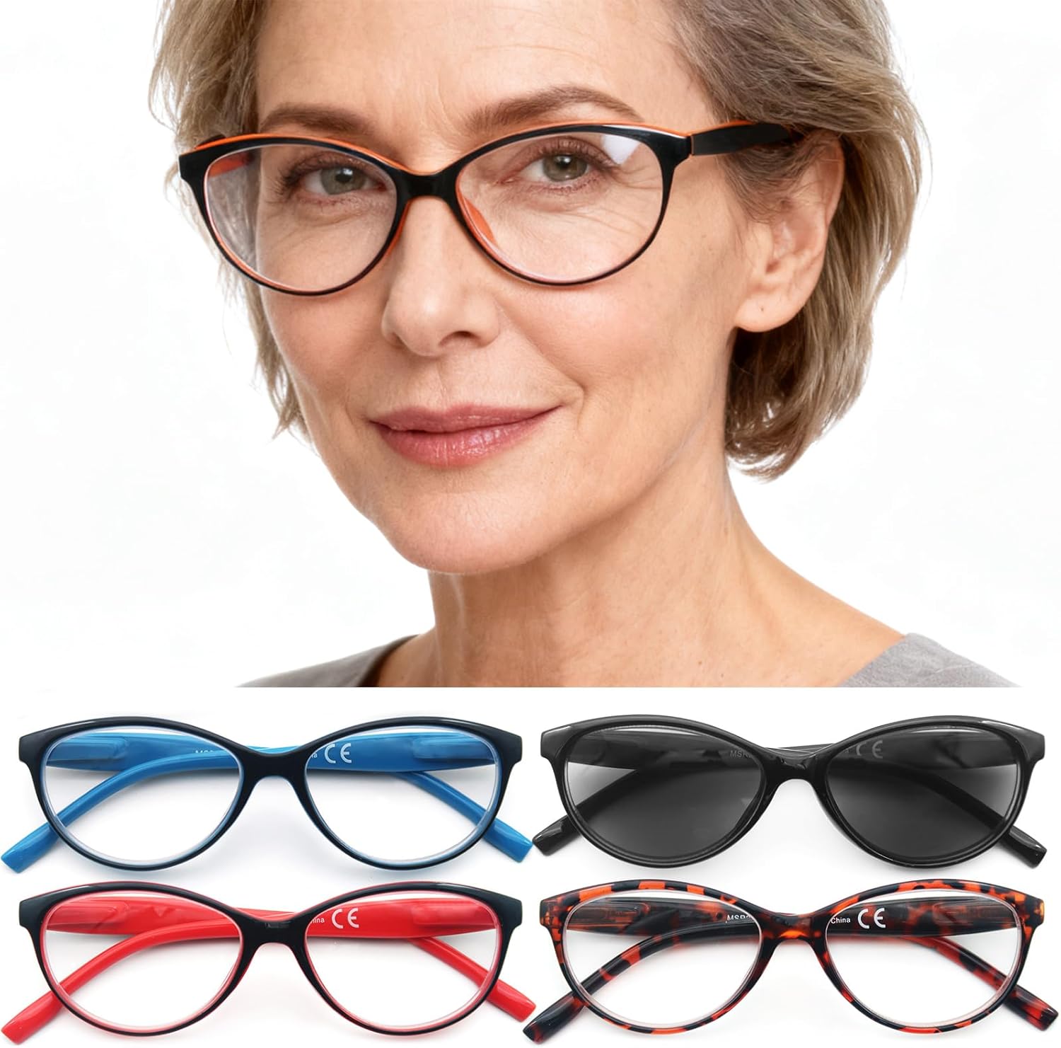 HEEYYOK 3.00 Reading Glasses Women Cat Eye Womens Readers Colorful Cheaters Glasses For Women Small Face Ladies Sunreaders 5-Pack
