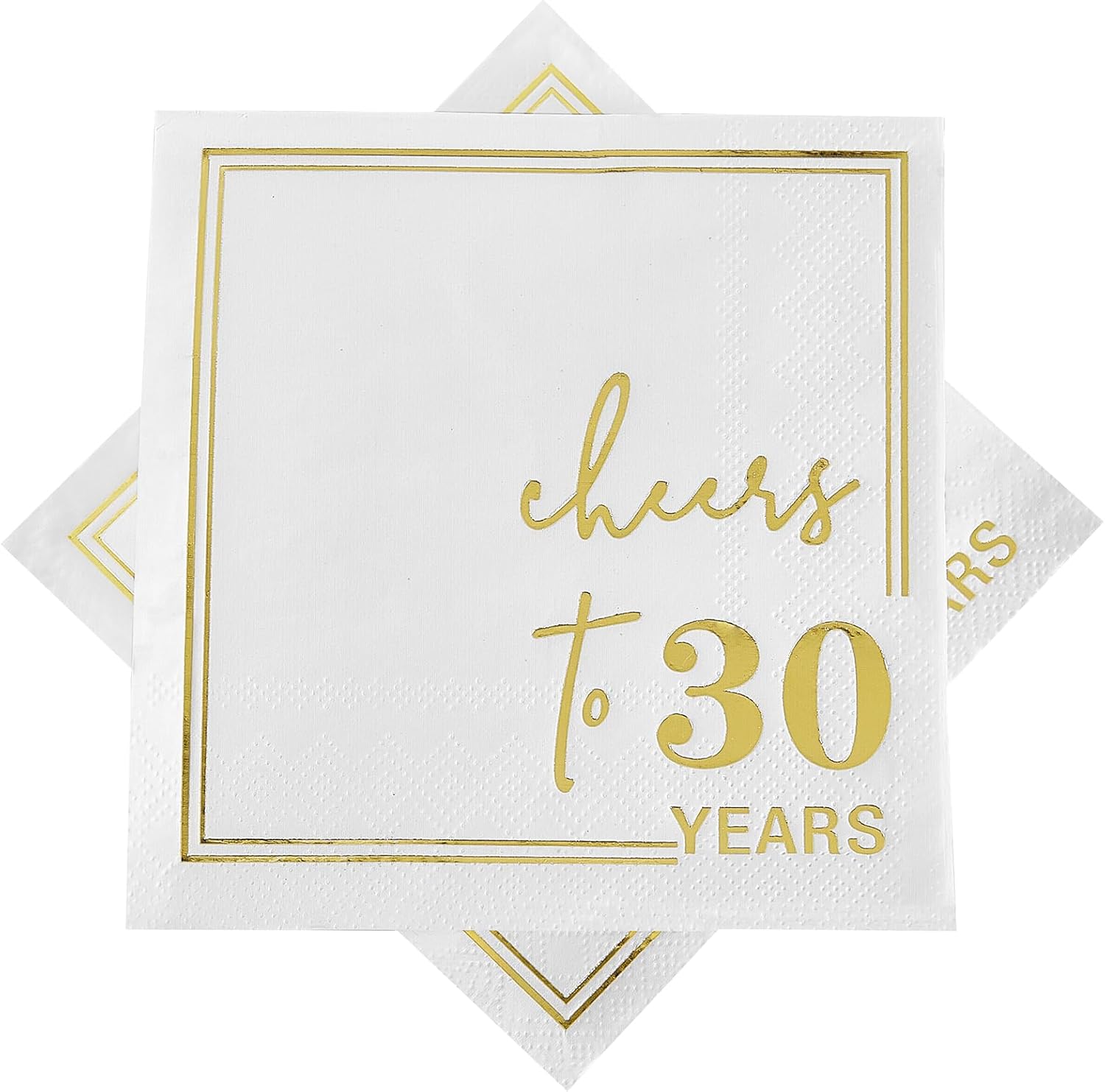 Ottin White Gold Cheers to 30 Years Cocktail Paper Napkins, 5x5 Inches, 50 Counts, 3-Ply Disposable Party Napkins for 30th Birthdays Decorations, Anniversaries, Weddings, Indoor & Outdoor Celebrations
