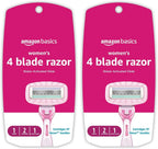 Amazon Basics Women's 4 Blade Razor for Women, Fits AmazonBasics & Venus Handles, Moisturizing Surround, 4 Count, Includes 1 Handle, 2 Cartridges & 1 Shower Hanger, Pink (Pack of 2)