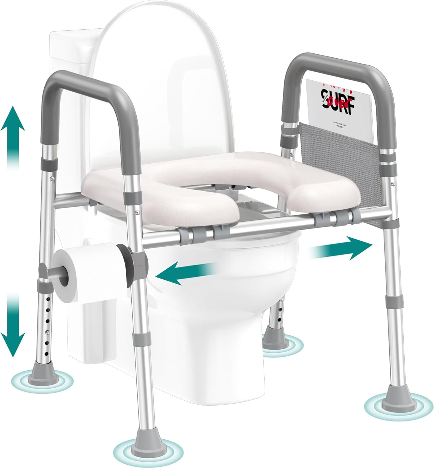 Soundfuse Toilet Seat Risers for Seniors, Raised Toilet Seat with Handles, Adjustable Height & Width, Cozy Padded 400lb Elevated Toilet Seat, Fit Any Toilet