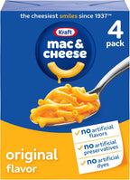 Kraft Mac and Cheese, 4 Boxes, for Easy Dinner or Dinner Sides, Original Flavor, No Artificial Flavors, Preservatives or Dyes, 7.25 oz