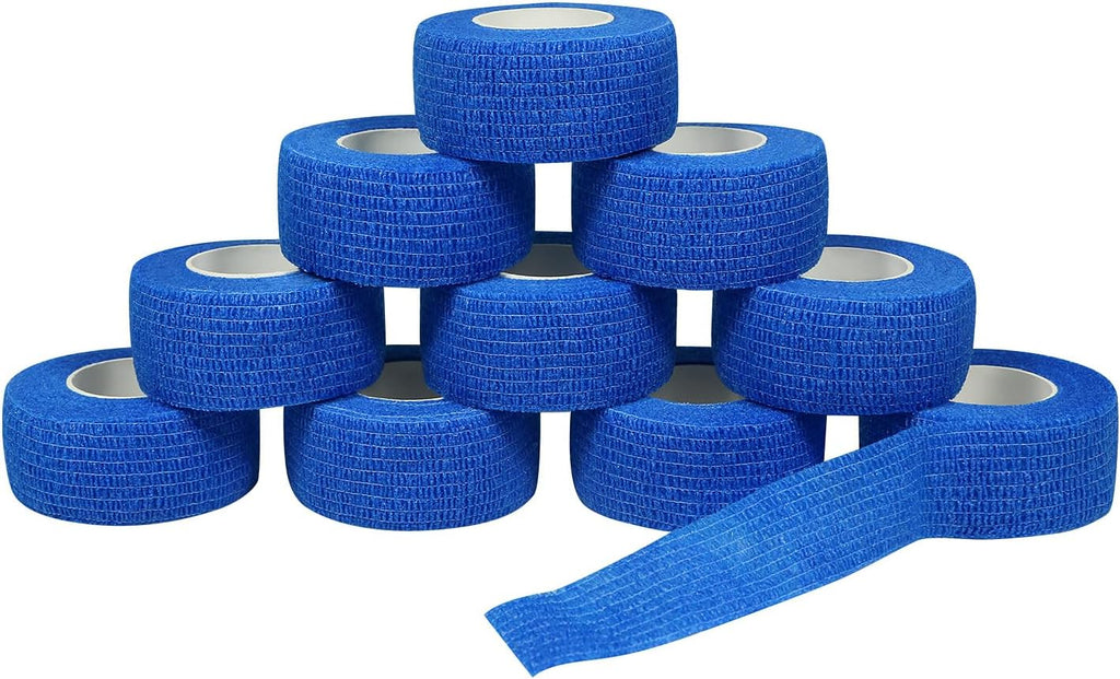 Self Adhesive Wrap Bandage Cohesive Bandage Breathable Self Adherent Wrap for Sprain Swelling and Soreness on Wrist and Ankle 10PCS 1 in X 14.7 ft (Blue)