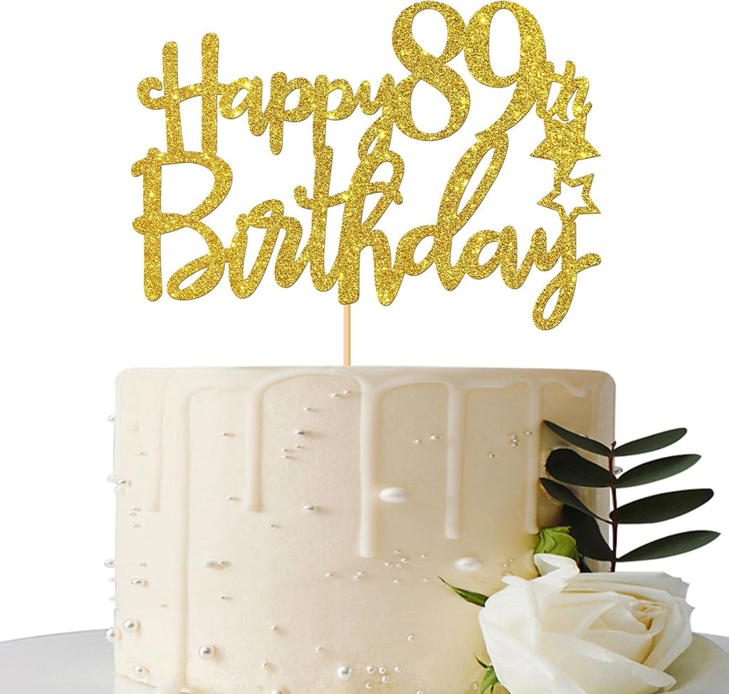Gold Glitter Happy 89th Birthday Cake Topper - 89 Sign Cake Topper - Cheers to 89 Years Party Supplies - 89th Birthday Party Decorations