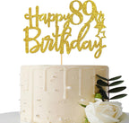 Gold Glitter Happy 89th Birthday Cake Topper - 89 Sign Cake Topper - Cheers to 89 Years Party Supplies - 89th Birthday Party Decorations