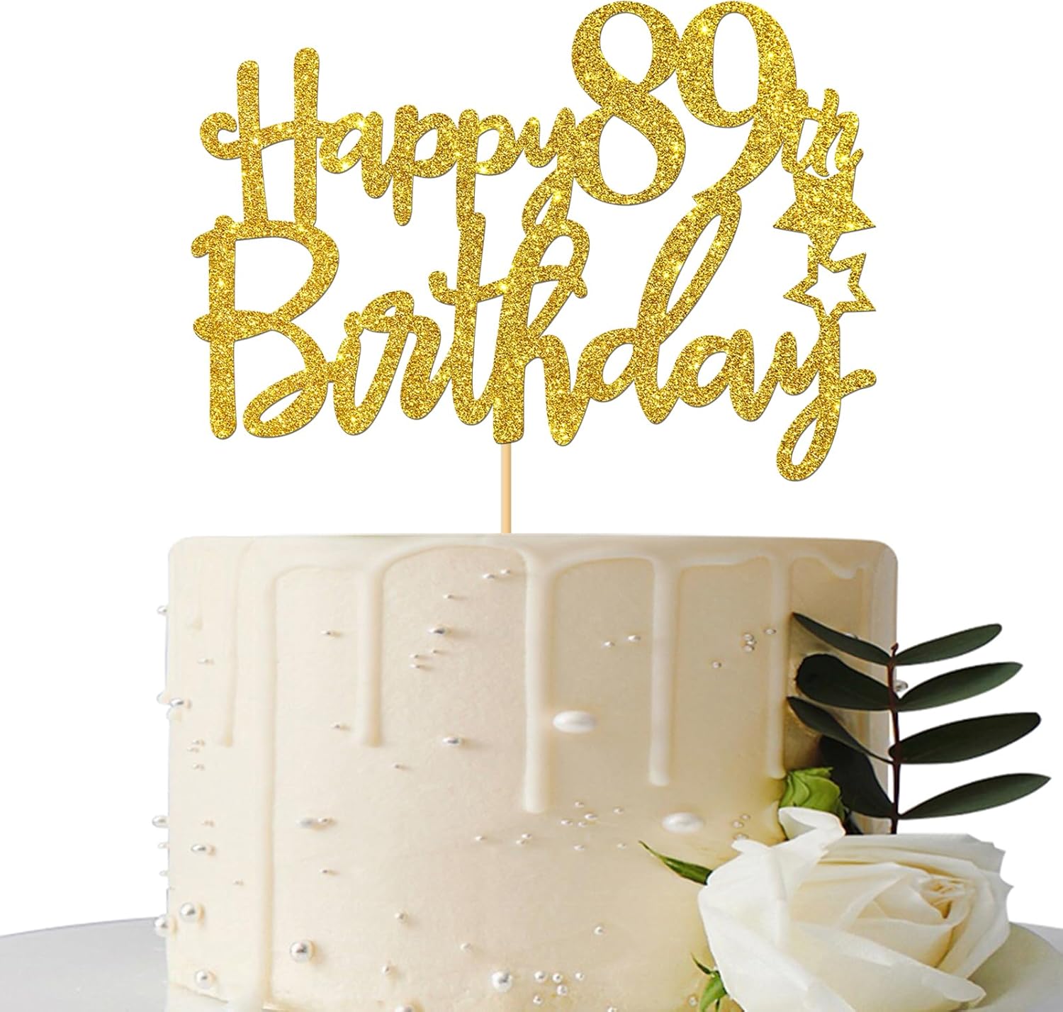 Gold Glitter Happy 89th Birthday Cake Topper - 89 Sign Cake Topper - Cheers to 89 Years Party Supplies - 89th Birthday Party Decorations