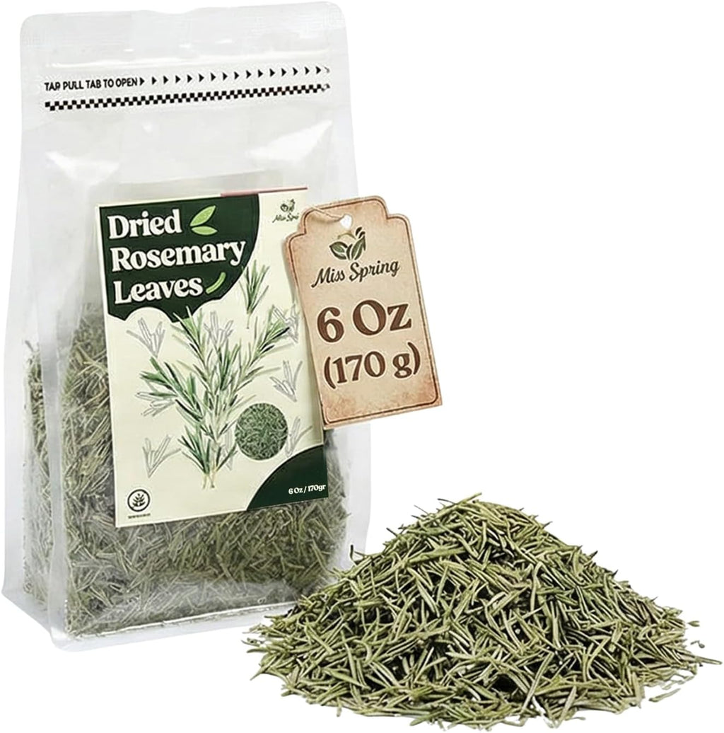 Miss Spring Dried Rosemary Leaves - 100% Natural, No Preservatives, Vegan - Strong Aroma, Fresh Earthy Flavor - Rosemary Seasoning For Cooking, Seasoning, Meats, Herbal Tea & Garnishing - 6oz (170g)