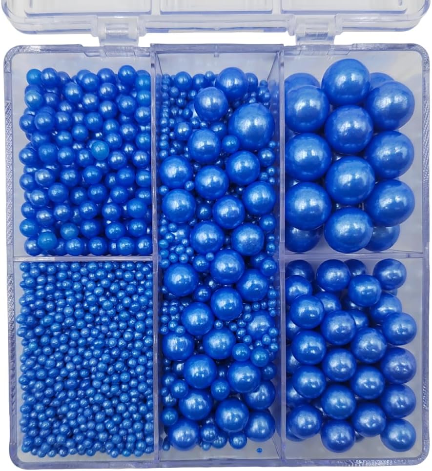 Blue Pearl Sprinkles for Cake Decorating, 4 Sizes Mix Size, Edible Pearls for Cupcake Topper, Ice Cream, Donuts, Baking Decoratings (2mm, 4mm, 7mm, 10mm)