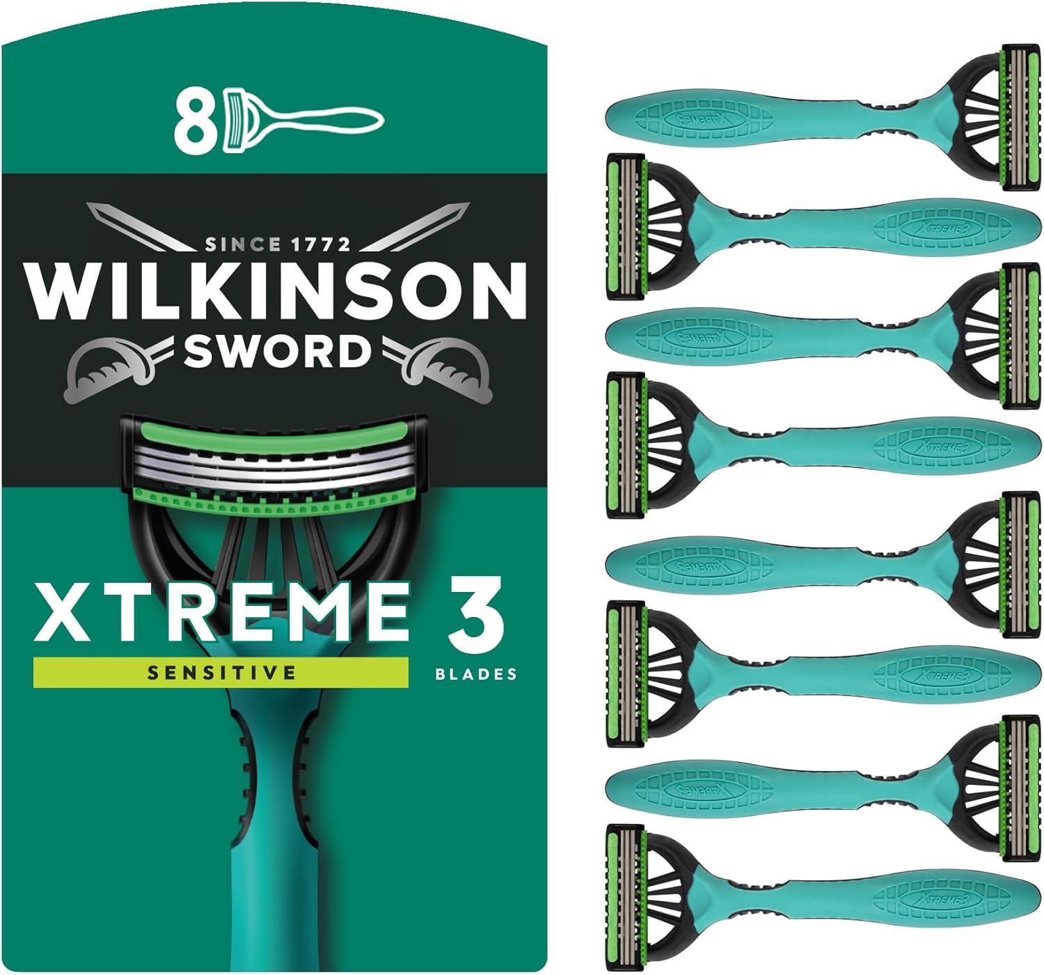 Wilkinson Sword - Xtreme 3 for Men | Sensitive | Pack of 8 Disposable Razors