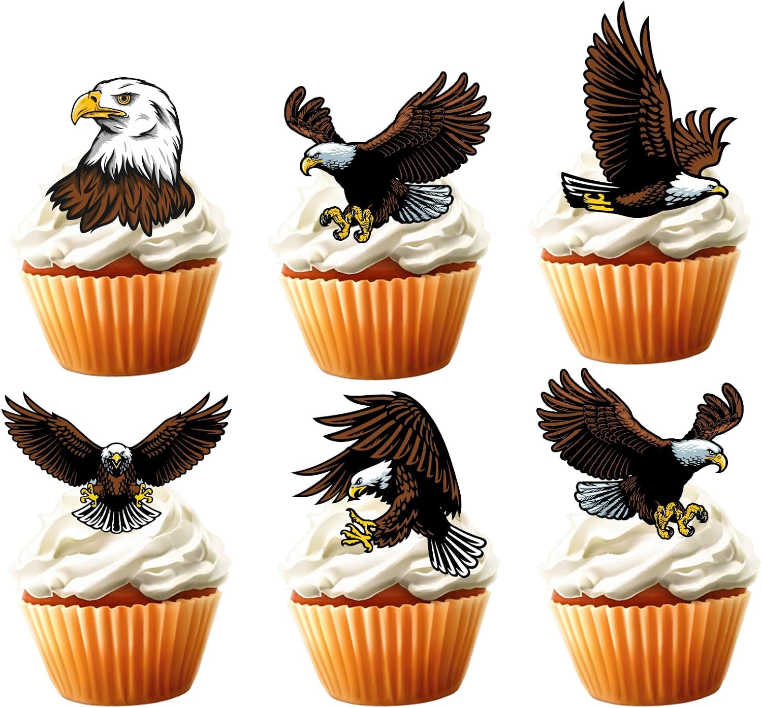 18pcs Bald Eagle Cupcake Toppers for 4th of July Birthday Cake Decorations Patriotic Party Supplies Glitter Animal Bald Eagle Birthday Party Decorations