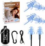 Ear Plugs for Sleeping 3 Pairs, Reusable Silicone Earplugs Sound Proof Noise Cancelling for Side Sleeper Study Travel Working Snoring Blocking -32dB Hearing Protection, with Cord & Case, Blue