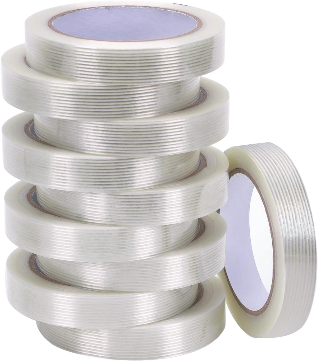 10 Pack 3/4 in×27YDS, Filament Strapping Tape, 270yds Total, Clear Fiberglass Reinforced Packing, Heavy Duty Wearproof Tape, Extra Thickness 5.5 mil