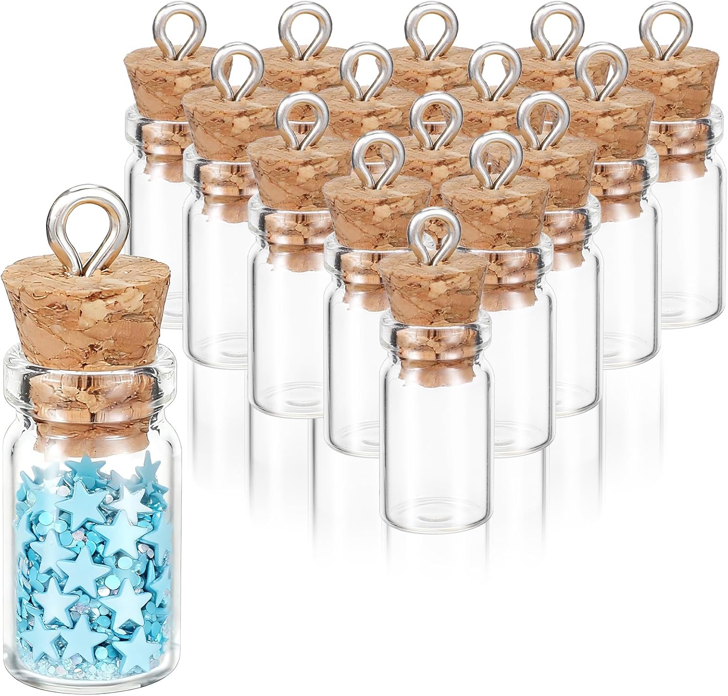 16PCS Small Glass Bottles With Cork Lids, 1ml Mini Wishing Bottles, Clear Decorative Bottle, Tiny Jars for Christmas, Halloween, Wedding Party Decorations, DIY Arts and Crafts (10x30mm/0.4x1.18Inch)