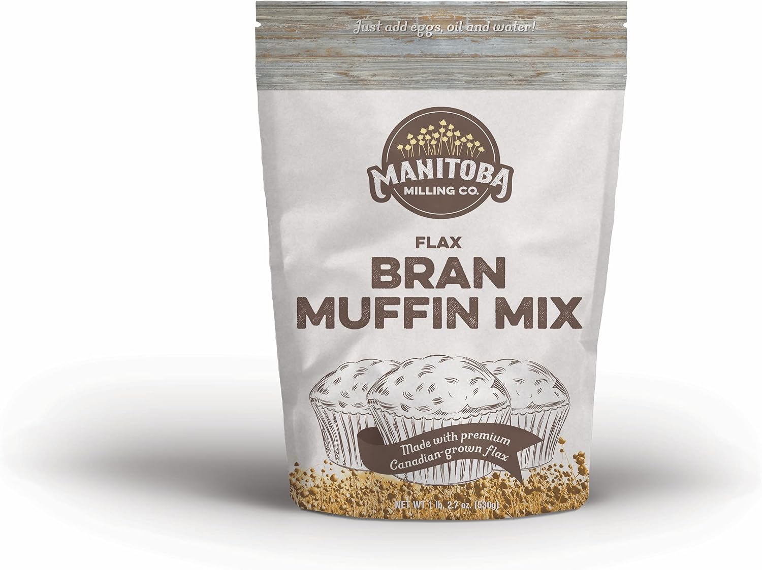 Manitoba Milling Flax Bran Healthy Muffin Mix, Made with Finest Whole Milled Smooth Golden Flaxseed, Rich in Fiber, Protein, Farm-to-You, Family-Owned Farm Company, 1 lb 2.7 oz (530 g)