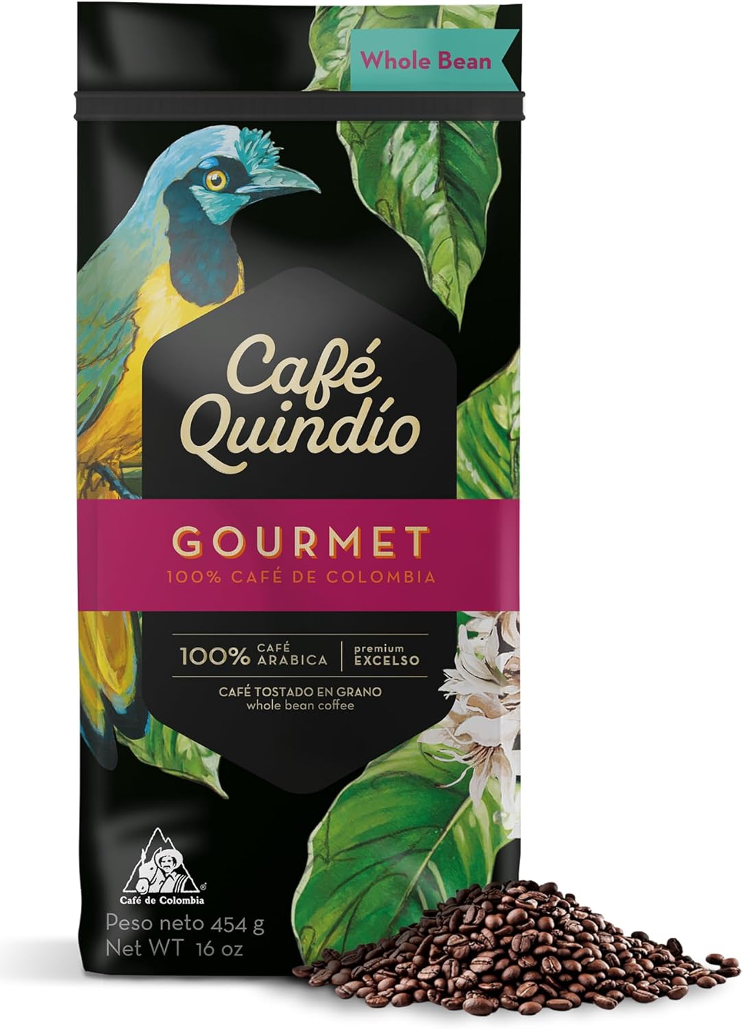 Cafe Quindio Medium Roast 100% Colombian Excelso Whole Bean Arabica Coffee - Gourmet - 16 Ounce (Pack of 1)
