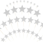35 Pcs Star Cake Toppers, Mixed Size (0.7"-3.3" Wide) Silver Stars Decorations for Cupcakes, Birthday Parties & Baby Showers