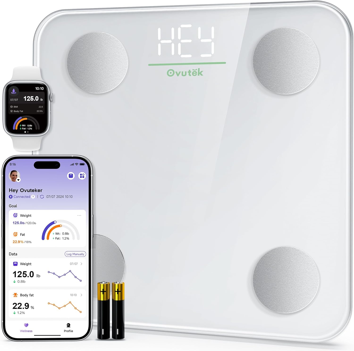 Ovutek Smart Scale for Body Weight, Digital Bathroom Scale BMI Weighing Body Fat Scale, Accurate Body Composition Scale Monitor for People's Health with Smartphone App, Compact Size, 400lb (White)