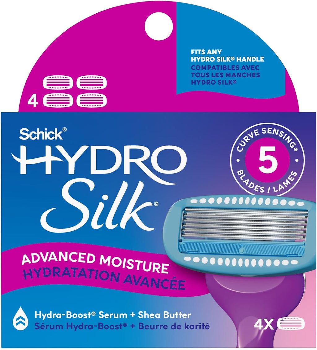 Schick Hydro Silk Moisture Razor Blade Refills, 4 Count | 5-Blade Moisturizing Razors for Women | Womens Moisturizing Razor Refills