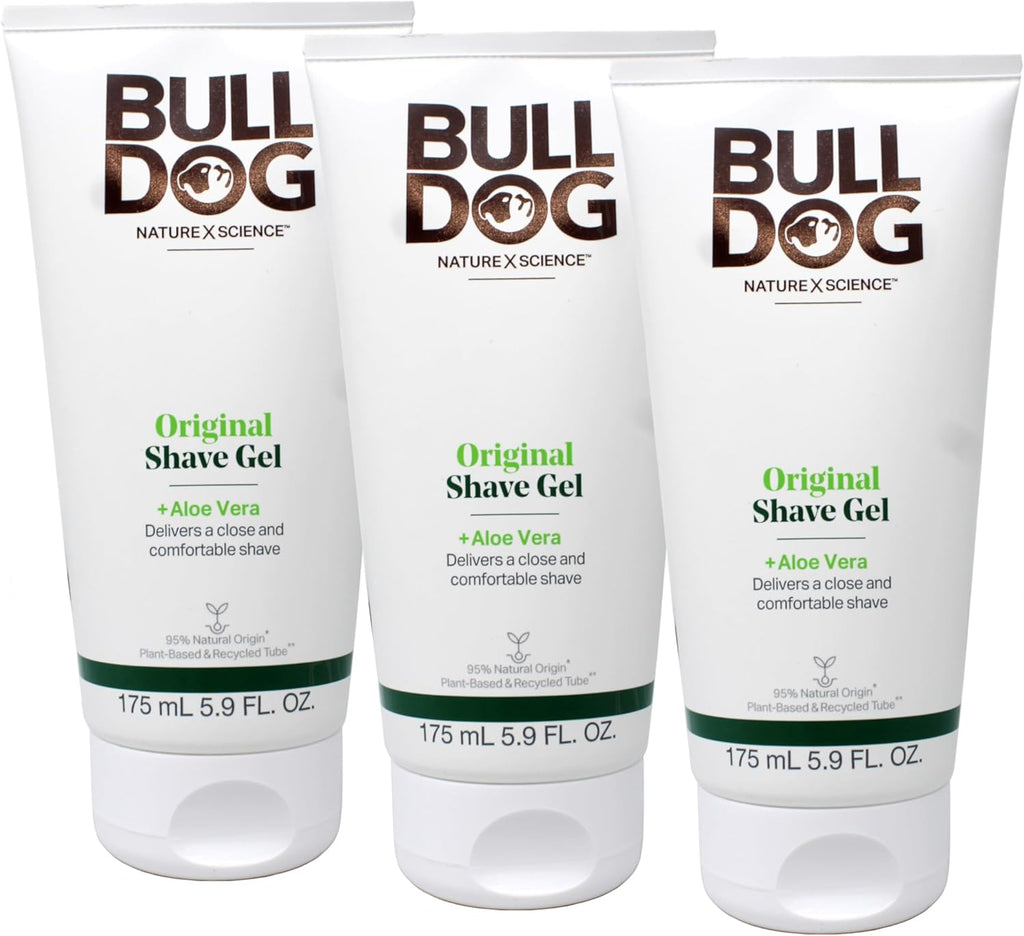 Bulldog Original Shave Gel for Men, Aloe Vera Enriched, Delivers a Close & Comfortable Shave, 95% Natural Origin, 5.9 fl oz (Pack of 3)