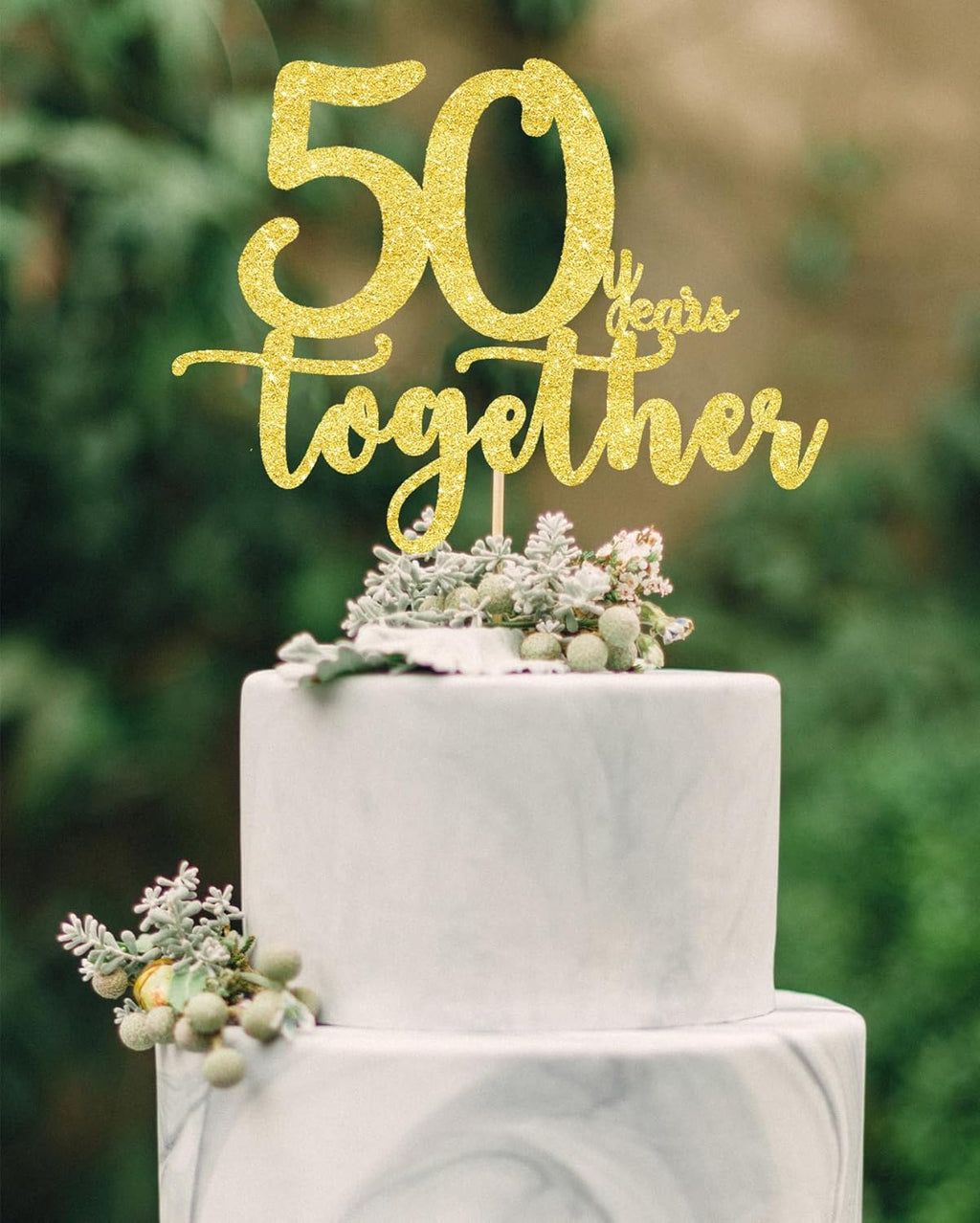 50 Years Golden Cake Topper, Happy 50th Anniversary, 50th Wedding Anniversary Decoration, 1 Count, 7.3 Inches, Gold Double Sided Glitter Cardstock