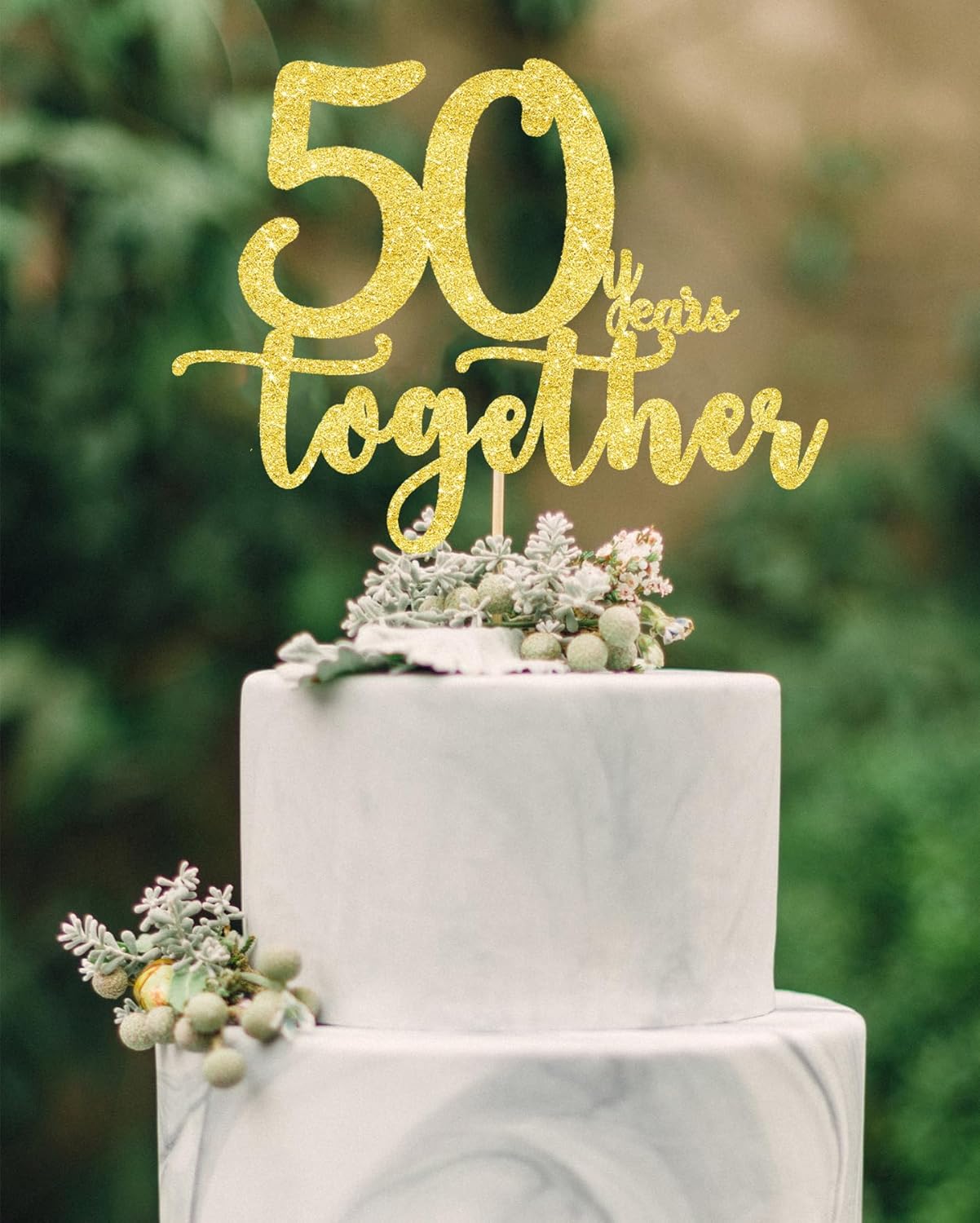 50 Years Golden Cake Topper, Happy 50th Anniversary, 50th Wedding Anniversary Decoration, 1 Count, 7.3 Inches, Gold Double Sided Glitter Cardstock