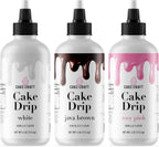 Cake Craft Cake Drip 3-Pack – Java Brown, Rosy Pink & White | Ready-to-Use Drip Icing for Cake Decorating | Vanilla & Chocolate Flavored | No Heating Required | 2oz Bottles