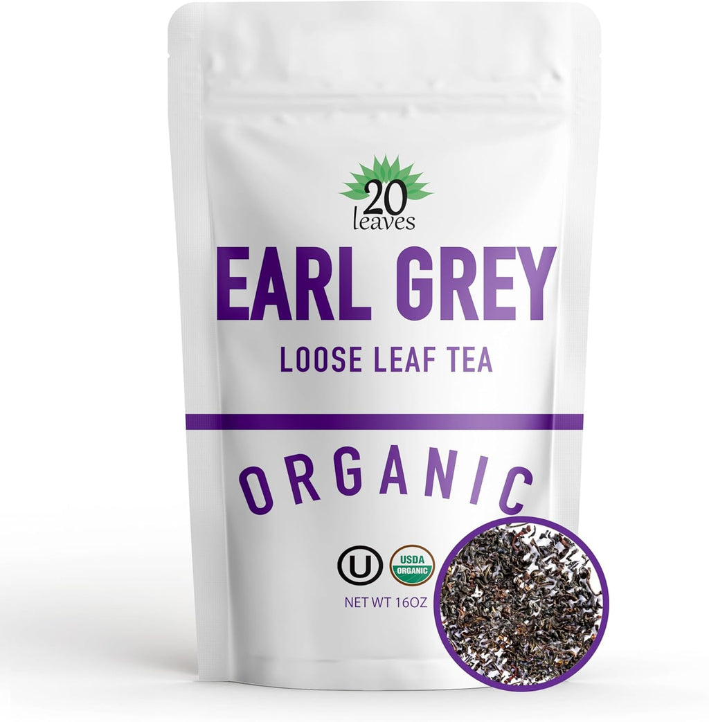 Earl Grey Loose Leaf Black Tea - 100% Certified Organic - 1LB Pouch - 16OZ Resealable Kraft Bag - 1 Pack
