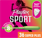 Playtex Sport Tampons Super Plus Absorbency, Fragrance-Free - 36ct | Super Plus Tampons for Women, Feminine Care, Playtex Tampon with 360 Leak Defense