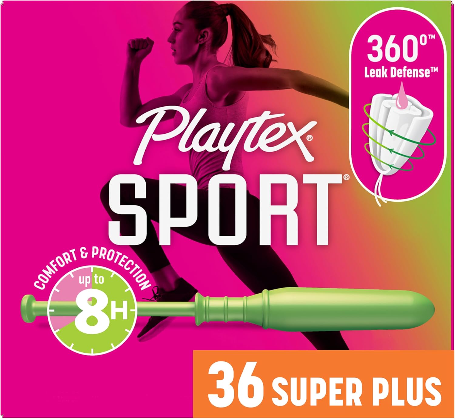 Playtex Sport Tampons Super Plus Absorbency, Fragrance-Free - 36ct | Super Plus Tampons for Women, Feminine Care, Playtex Tampon with 360 Leak Defense
