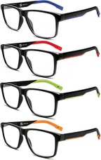 MODFANS Reading Glasses Men Oversized Readers,4 Pack Large Blue Light Reading Glasses for women Rubber Temple with Spring Hinge Eyeglasses 1.75
