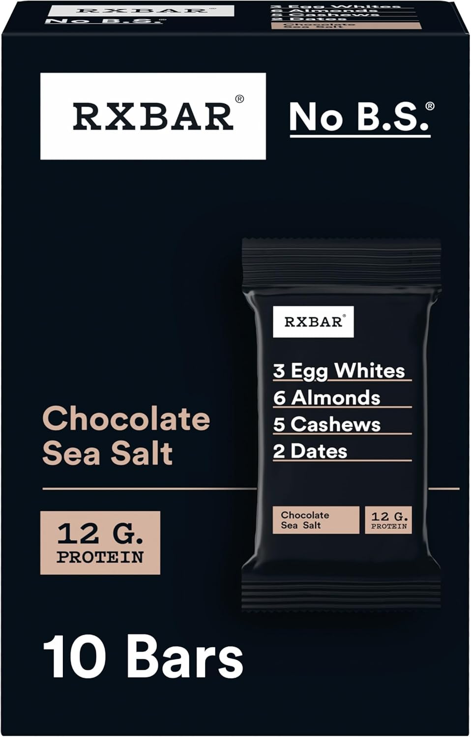 RXBAR Protein Bars, Protein Snack, Snack Bars, Chocolate Sea Salt, 18.3oz Box (10 Count)