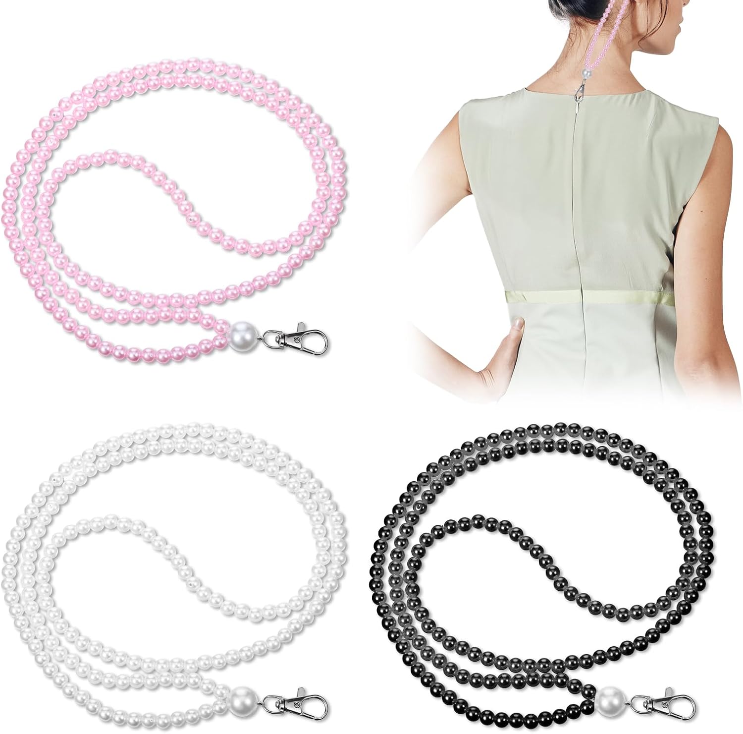 3 Pieces Zipper Helper Pull for Long Dress Dress Zipper Helper Zipping up Down Dresses Zippers Puller with Clip Beaded Zip Pull Assistant Chain Dresses Yourself Back Zip Aid Tool Zippers Puller